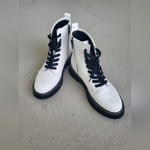White Zip Up Combat Boots - Women's 8.5